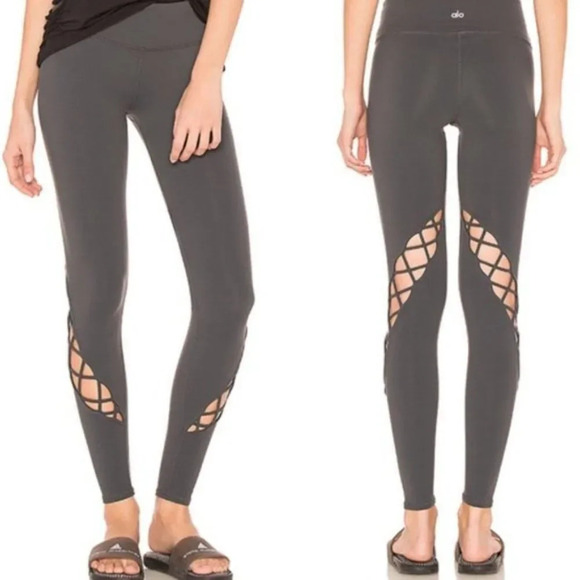 ALO Yoga Entwine Lattice Leggings Anthracite Gray Size Extra Small - Picture 1 of 7